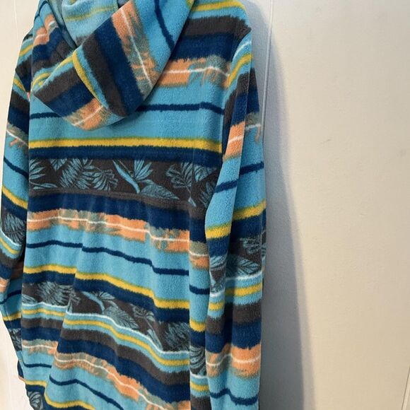 O'Neill Hoodie Mens Large Blue Fleece Quarter Zip Striped Tropical Surf Pullover - Picture 7 of 9